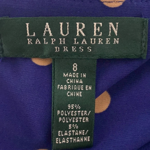 Lauren Ralph Lauren Blue Polka Dot Draped V-Neck Sleeveless Midi Dress Size 8 - Picture 7 of 7